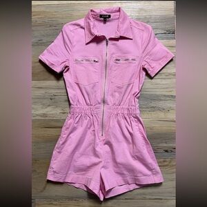 Hot Pink Denim Romper - Women’s Size Small - Front Zip - Cute & Sassy